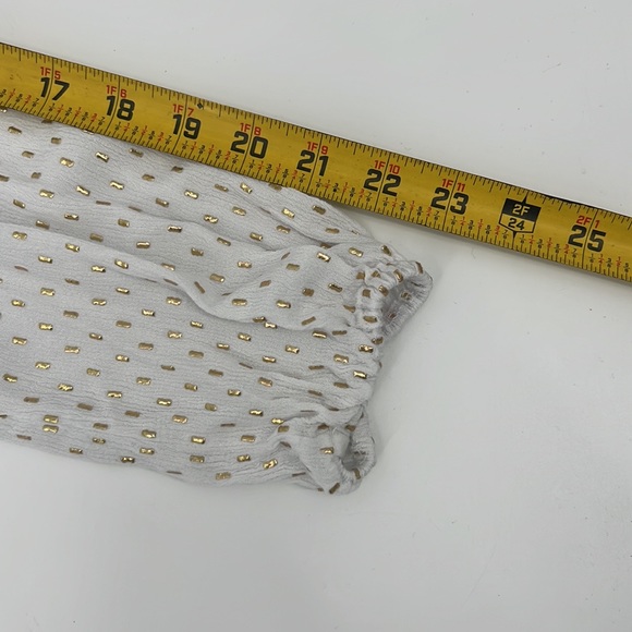 White V-neck Long Sleeve Blouse with Embossed Gold Print Women's size Small - Picture 6 of 7
